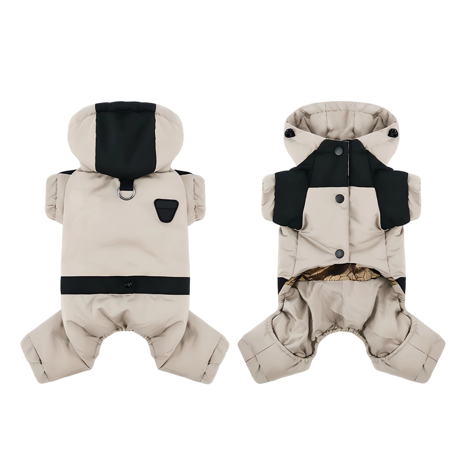 Abrigo para perro con capucha, traje de nieve rosa para perros, chaqueta impermeable de poliéster para invierno, ropa ajustable para perros pequeños, beige