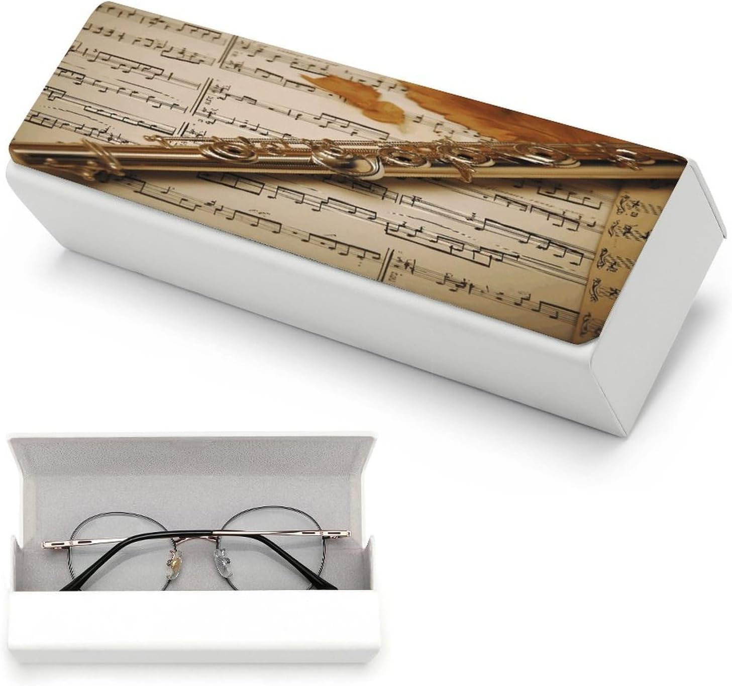 Leather Hard Shell Eyeglass Case with Cleaning Cloth for Women Men image 5