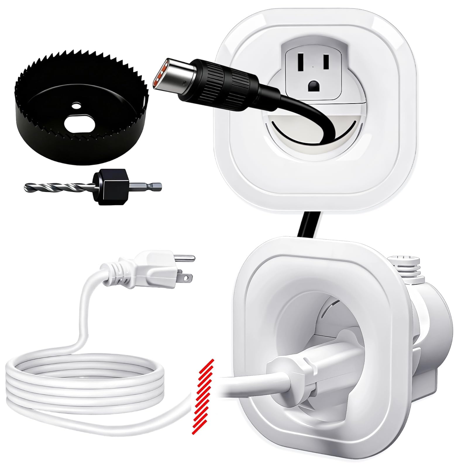 Photo 1 of Naerza in Wall Cable Management kit Recessed TV Outlet W/Hole Saw & Drill Template Power & Low Voltage Wire Safe tv Cable Hider wall kit for Wall Mounted TV Home Theater