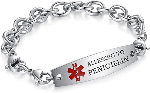 Miniatura 145 de Brazaletes de alerta médica ajustables de 7.5" a 9" para mujer/hombre, de acero inoxidable, intercambiables