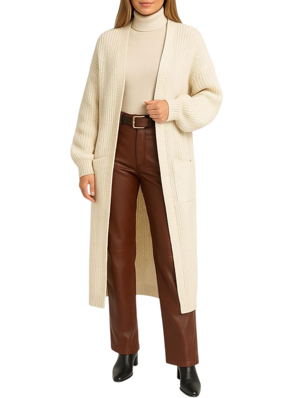 Mississhop Pantalon pour femme en cuir synthétique avec ceinture
