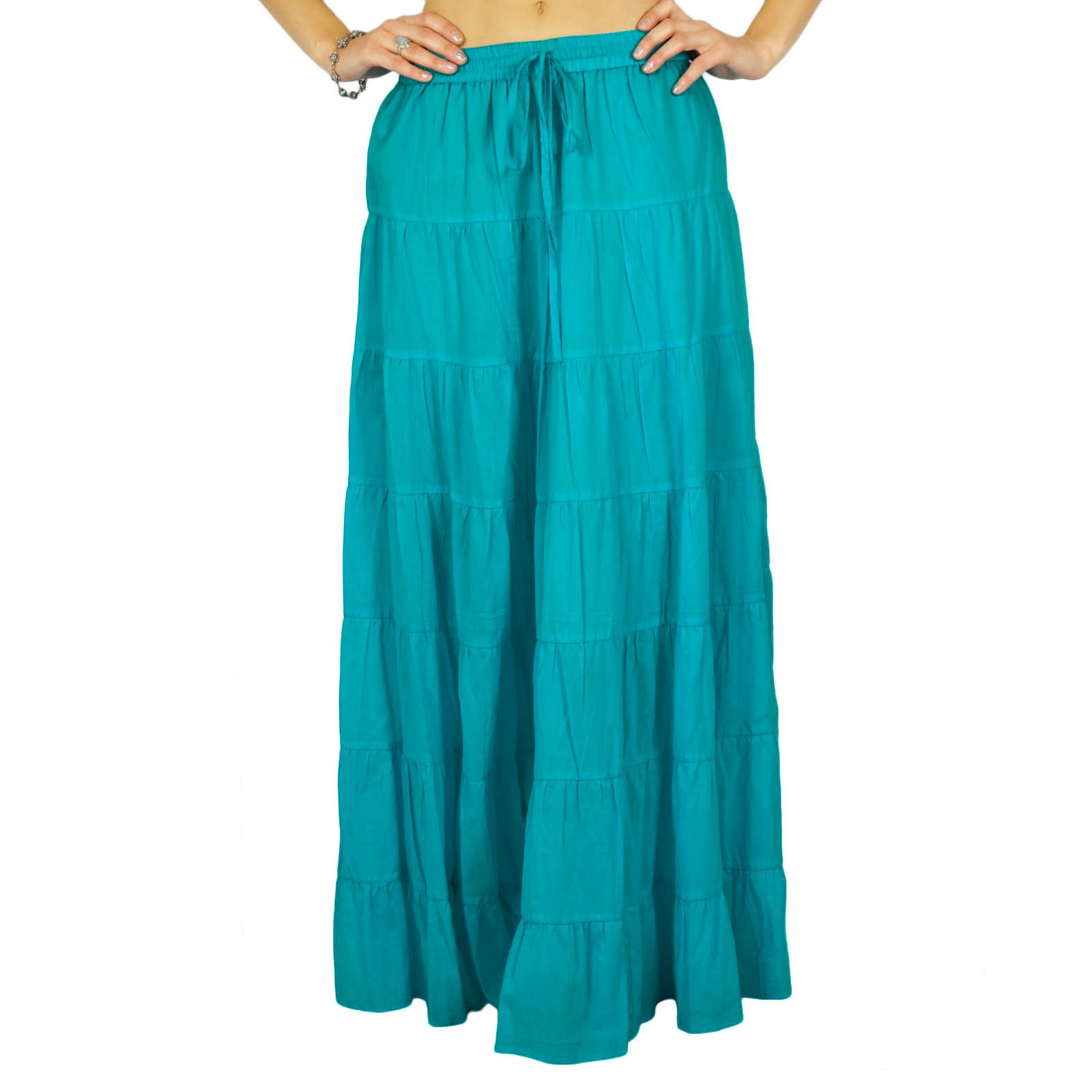 Phagun Solid Long Maxi Cotton Beach Wear Skirt for Women Elastic Waist Skirt Summer Wear