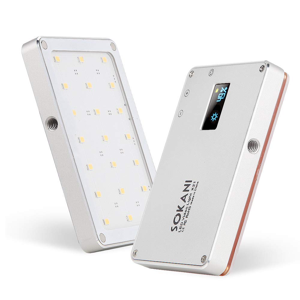 SOKANI X21 Pocket-Sized LED Video Light, 21 LED, TLCI 97+/CRI 97+, 3200/5600K (±100K) Adjustable, OLED Screen, Build-in 1600mAh Battery, Portable On-Camera Video Light