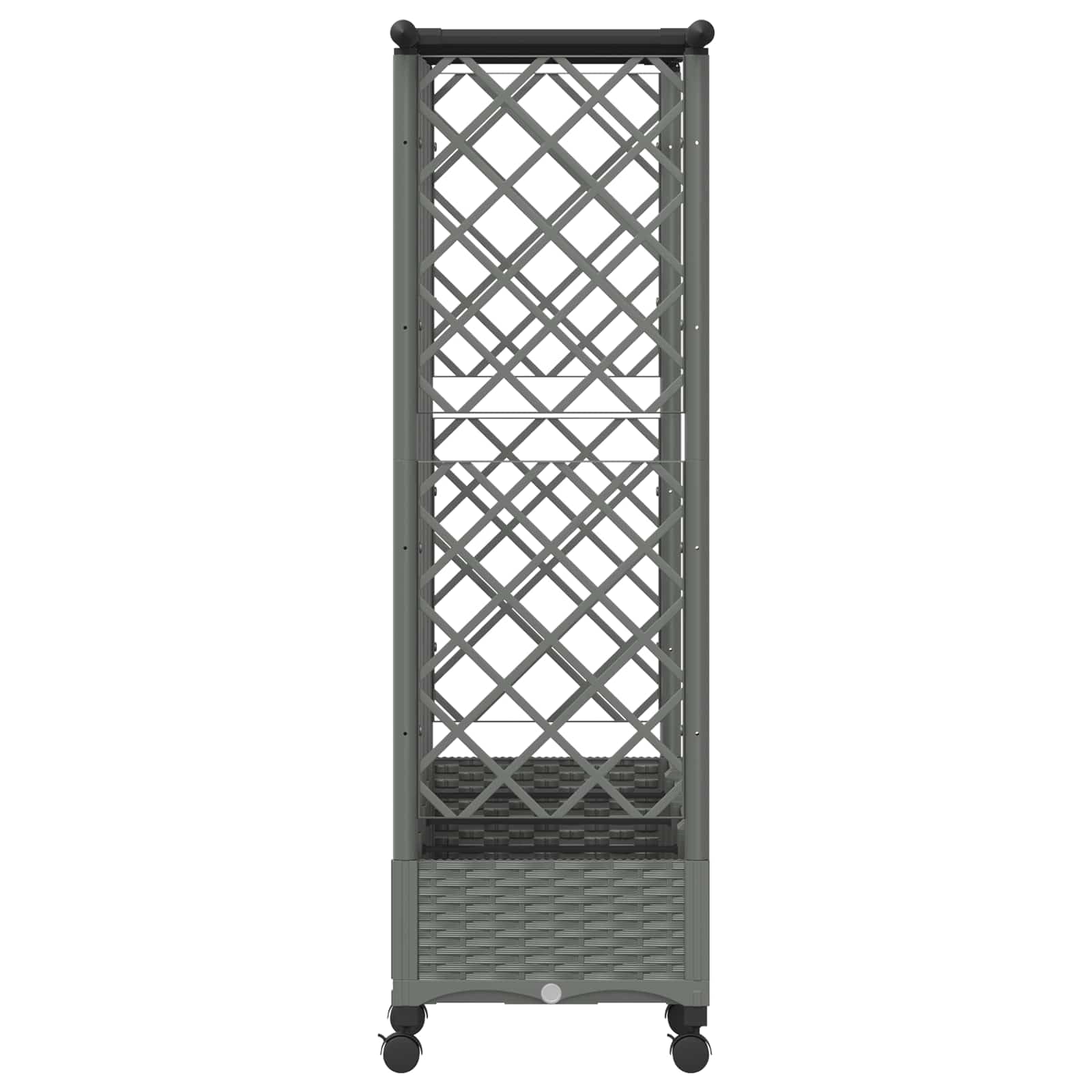 Podwyższona grządka z kratką dla roślin pnących i dachem wiszącym, jasnoszara, z polipropylenu, 202,5 x 40 x 127 cm, z otworem odpływowym i zatyczką, na balkon, taras, zioła
