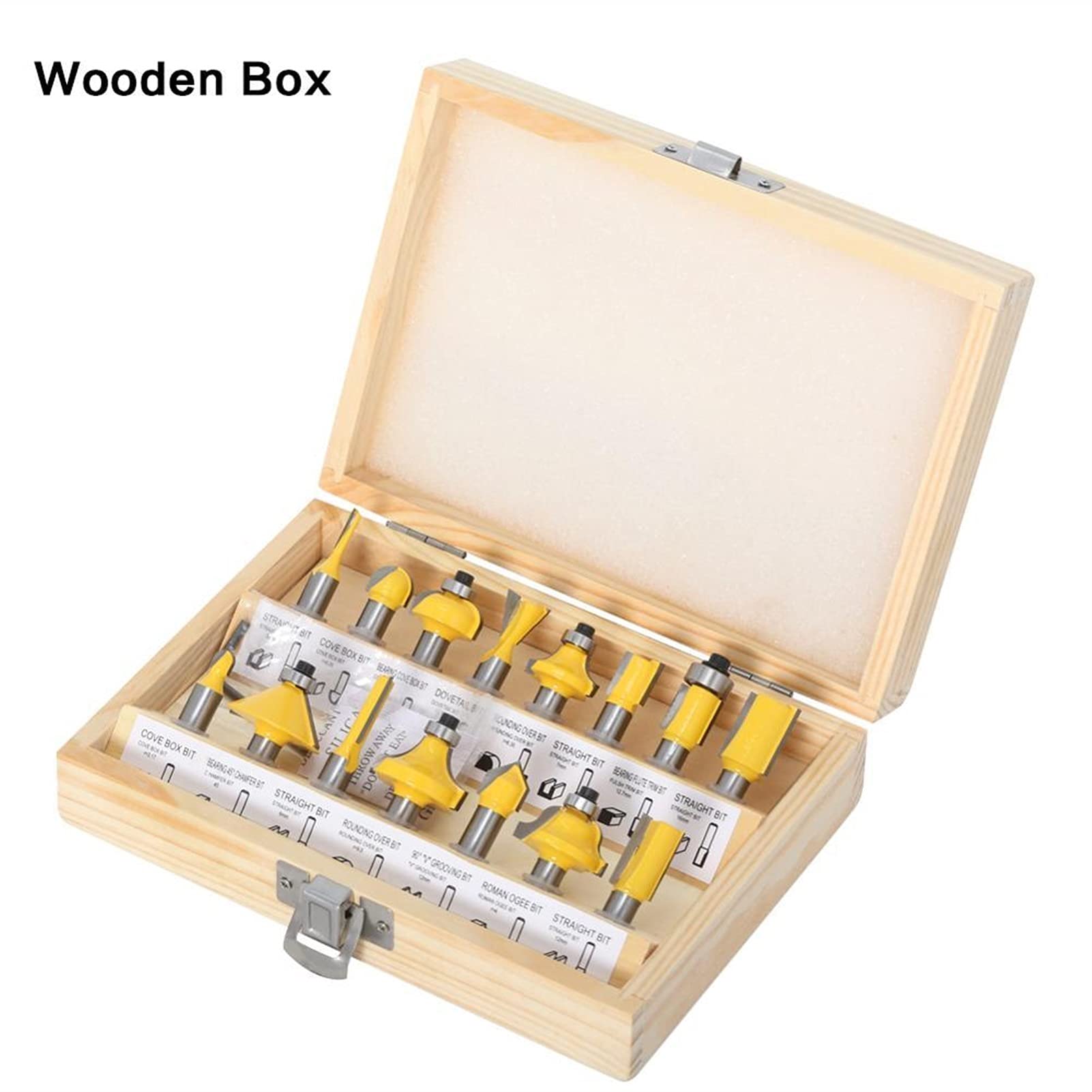 15 Sztuk 8mm Shank Router Bit Set Przycinanie Prosto Frezarki Frez do cięcia z węglika drewna Frezy trzpieniowe JIYAMI'EN EL (Size : Wooden Box)