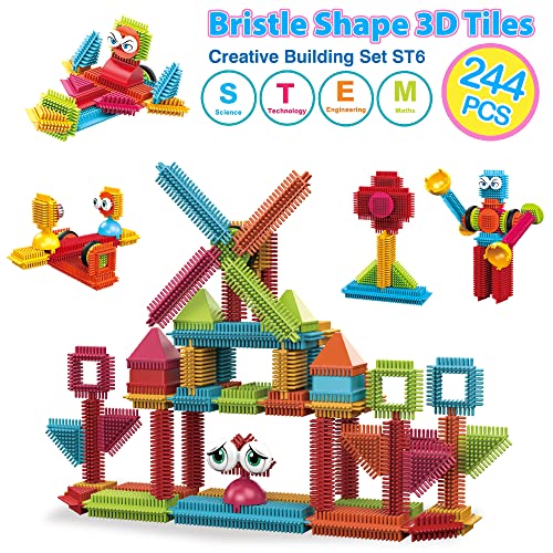 Contixo Stem Building Toys, St7 244 Pcs Bristle Shape 3D Tiles Set Construction Learning Stacking Educational Block, Creativity Beyond Imagination, Inspirational, Recreational Toy For Kids Ages 3-8 #TOP1