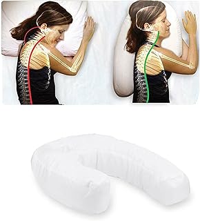 Diumy U-Shaped Side Sleeper Pillow with Ear Hole,Orthopedic Ear Hole Pillow â€‹Neck & Back Pillow Hold Neck Spine Protection Cotton Pillow Cushion Orthopaedic Deep Sleep Pillow-White 55 * 45cm