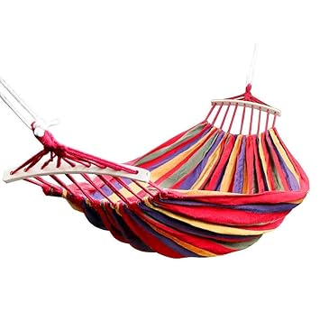 GOOSEBERRY Outdoor Camping Canvas Fabric Portable Garden Hammocks Striped Ultra Light Outdoor Beach Swing Bed with Strong Rope, Swing for Garden (200cm x 150cm)
