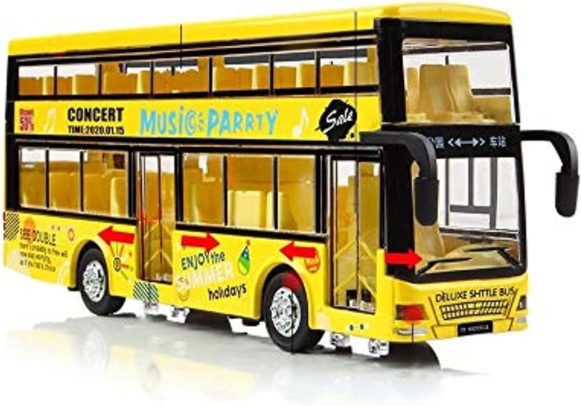 AM ANNA Bus Pull Back Cars Alloy Double Decker School Bus Construction Vehicles Mini Model Car Toys Light Kids Boys Girls Toddlers - (Yellow)