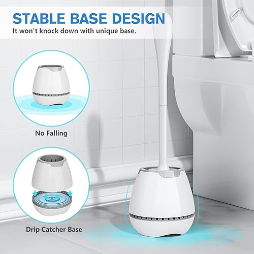 Miniatura 5 de Escobilla de inodoro y soporte, cepillo para inodoro con soporte ventilado y mango largo ergonómico, juego de cerdas duraderas para limpieza de baño