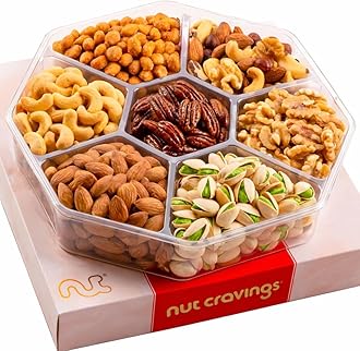 NUT CRAVINGS - Valentines Day Mixed Nuts Gift Basket in Red Gold Box (7 Assortments, 1 LB) Treats for Adults, Food Arrangement, Healthy Snack Care Package, Kosher