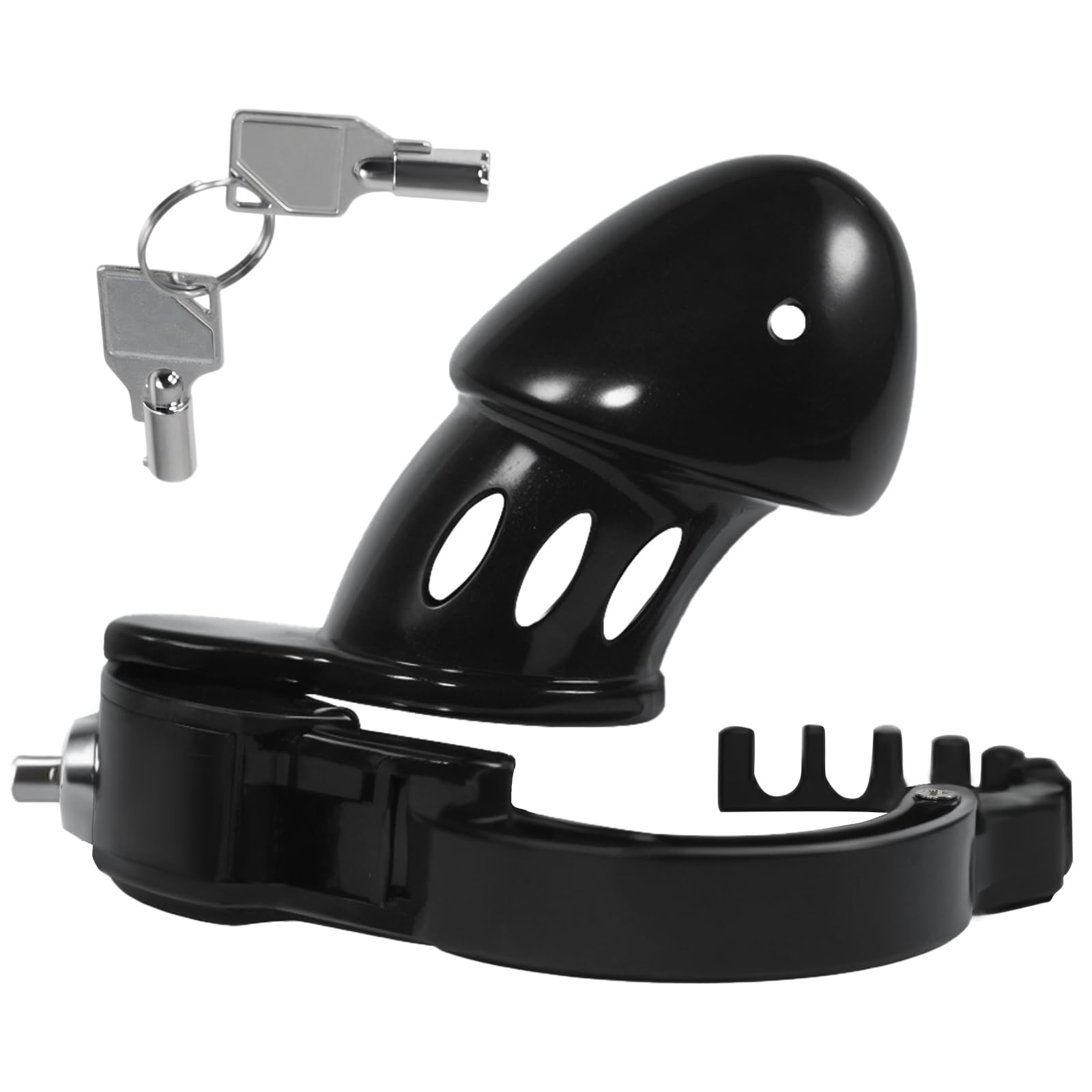 Ceintures de Chasteté avec Serrure à Poussoir Cage de Chasteté Pénis Réglable en 7 Tailles Différentes (42-52mm) Jouets Sexuels Chastity Cage pour l'Exercice du Pénis de l'Homme (Black)