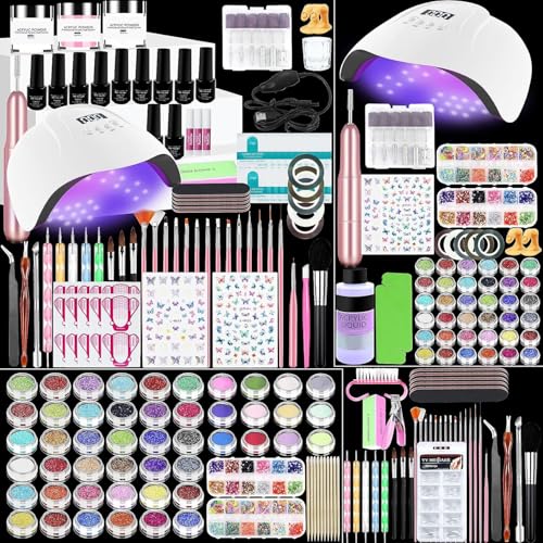 Acrylic Nail Kit,Professional Multicolor Acrylic Nails Powder Nail Starter Kit Decoration Tools with Everything UV Light for Beginners