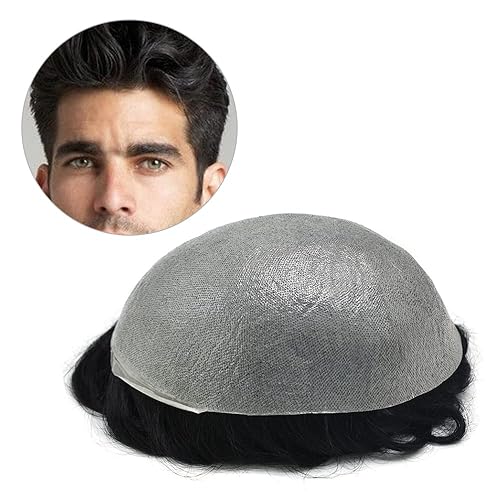 Miniatura 131 de Mens Toupee Real Human Hair Piece 0.06mm Ultra Thin Skin Toupee V-loop Natural Looking Hair Pieces For Men Hair Replacement System8x10-90% light