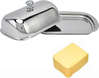 Butter Dish with Lid, Stainless Steel Butter Keeper Container for Countertop Butter Holder with Handle Cover Cheese Container Classic Butter Tray with Lid for Kitchen, Hotel