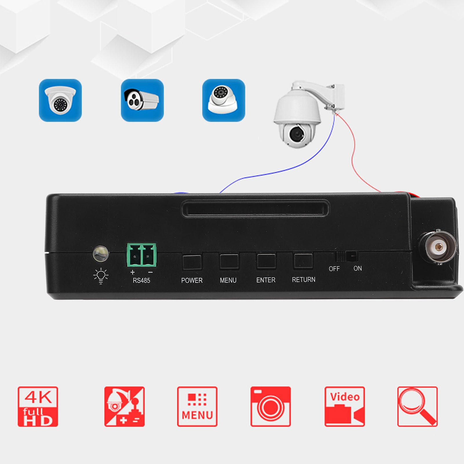 Fafeicy Testeur de Vidéosurveillance au Poignet, écran Tactile IPS Transparent de 4 Pouces, Appareil de Test de Caméra Portable avec Batterie Longue Durée et Sortie PoE, pour la (Prise UE 100 à 240V)