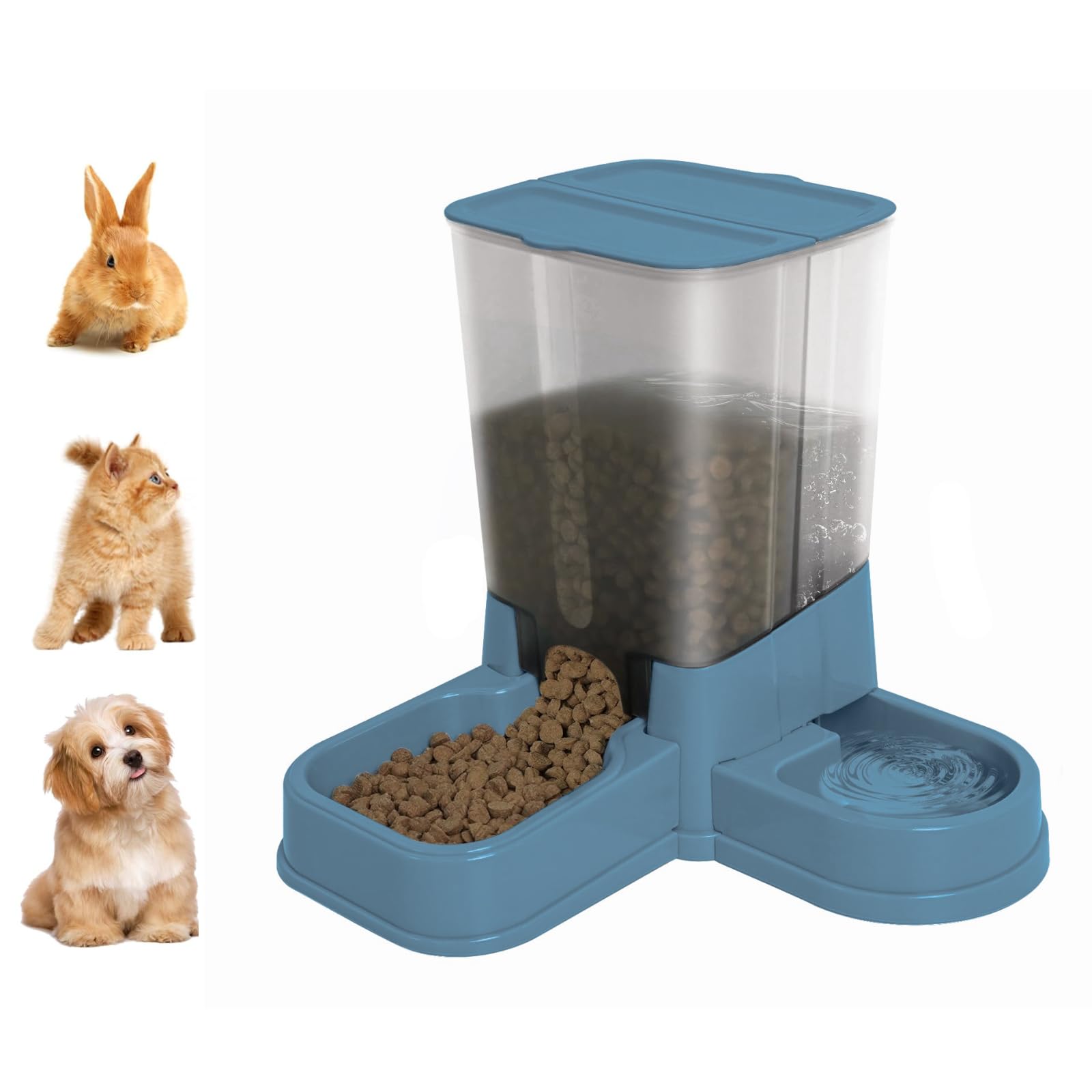Automatic 2 in 1 Cat Feeder, Detachable Auto Food Feeder and Water Dispenser for Cat and Small Dog, Gravity Pet Feeder Station for Travel Home (Blue)