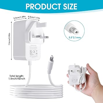 12V Power Adapter for BT Openreach ONT EchoLife HG612 Fibre Optic Modem | Replacement Cable for EE Router Smart Hub Nail Lamp 1.5M Power Supply Cord White Charger 1.5M UK Plug