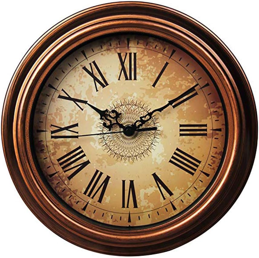 Topkey 12 Inch Wall Clock Silent Non-ticking Vintage Roman Numerals Round Wall Clocks for Living Room Kitchen Bedroom Home Office (Battery Not Included) - Brown