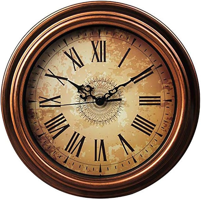 Topkey 12 Inch Wall Clock Silent Non-ticking Vintage Roman Numerals Round Wall Clocks for Living Room Kitchen Bedroom Home Office (Battery Not Included) - Brown