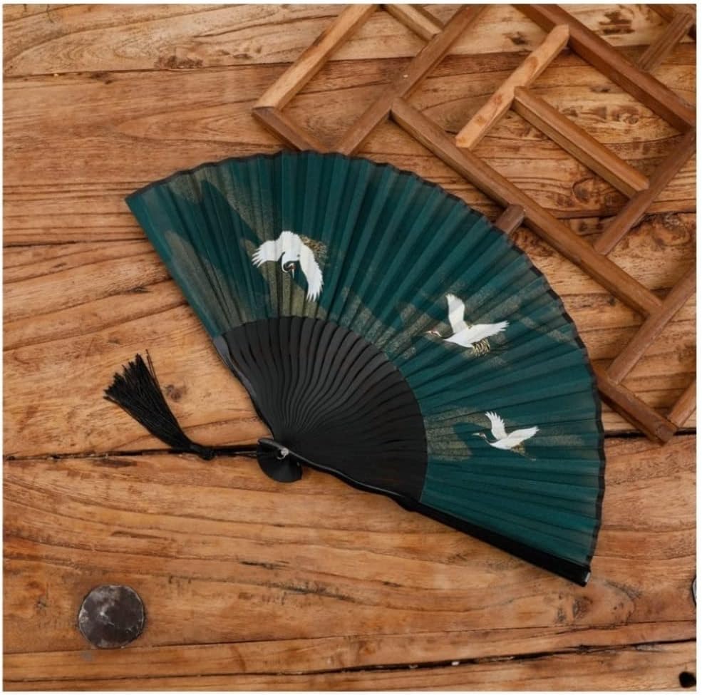 Chinese folding fan portable fan Chinese style for women Chinese clothing summer fan paper fan hand fan vintage style (Blue 39CM)