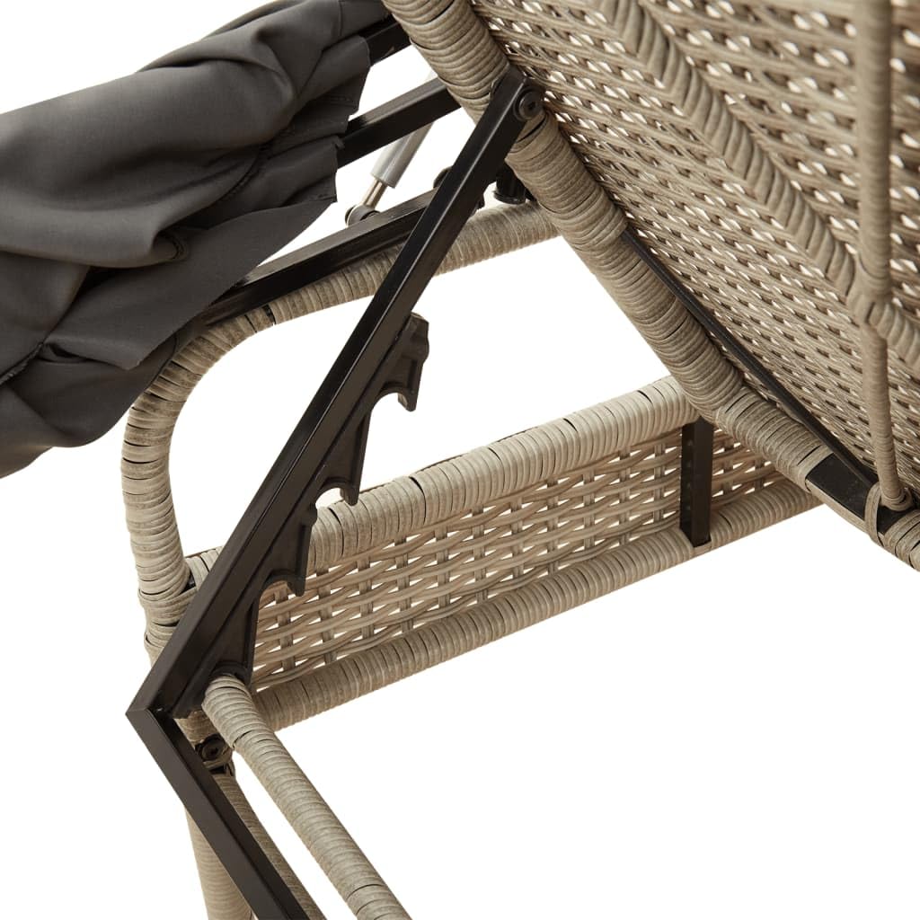 Rantry Lettino Prendisole con Baldacchino Grigio Chiaro in Polyrattan Mobili, Lettini Prendisole, Divano Letto Mobili, Lettini da Giardino, Lettino da Piscina, Lettino Prendisole da Giardino