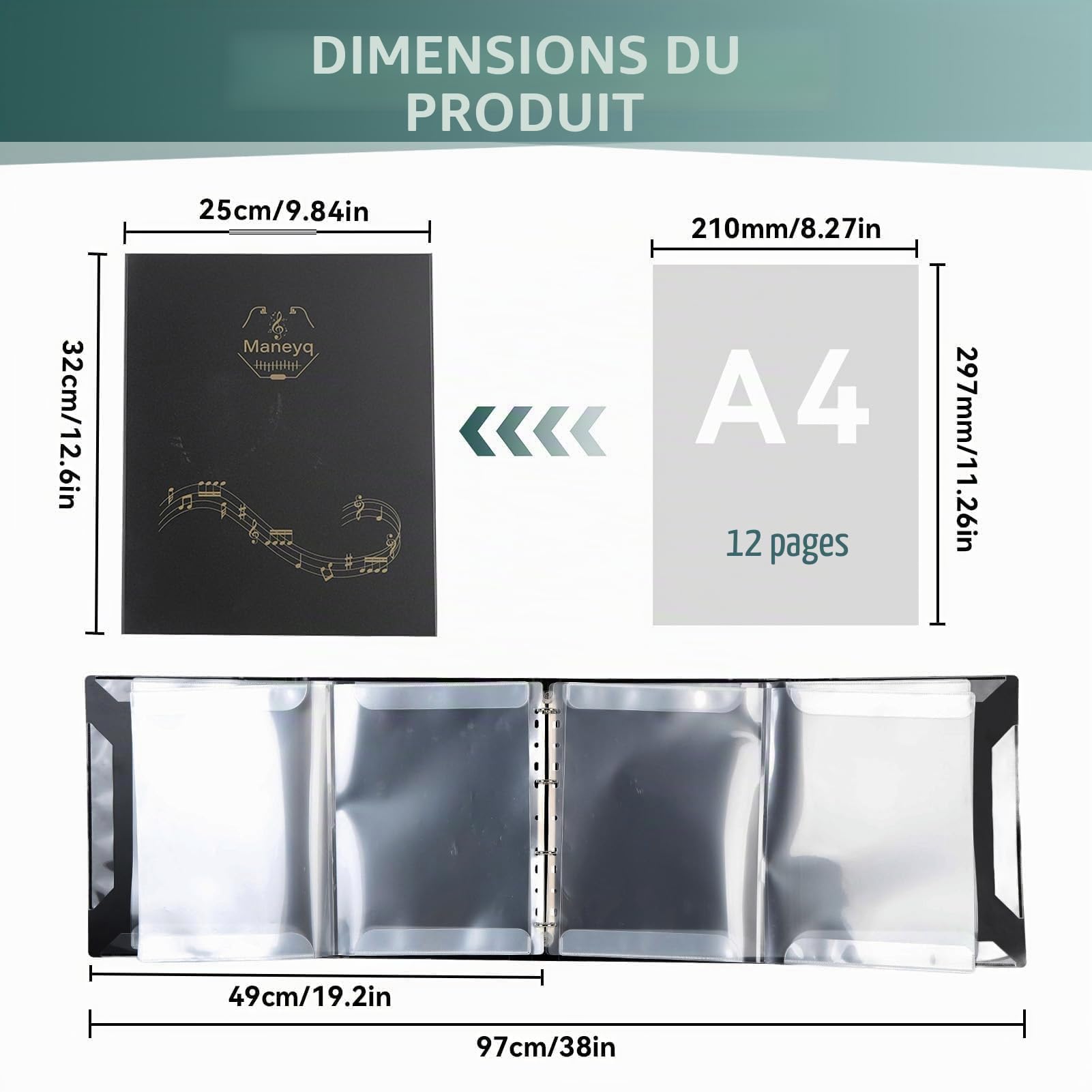 Classeur à partitions, classeur à partitions format A4 pp support rangement documents contenir 52 pages avec 12 intercalaires extension 4 pages pour orchestres chorales musiciens
