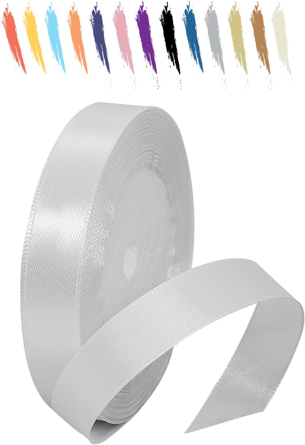 MORAINJAY White Ribbon 15mm Satin Ribbons Roll Fabric Thick for Gift ...