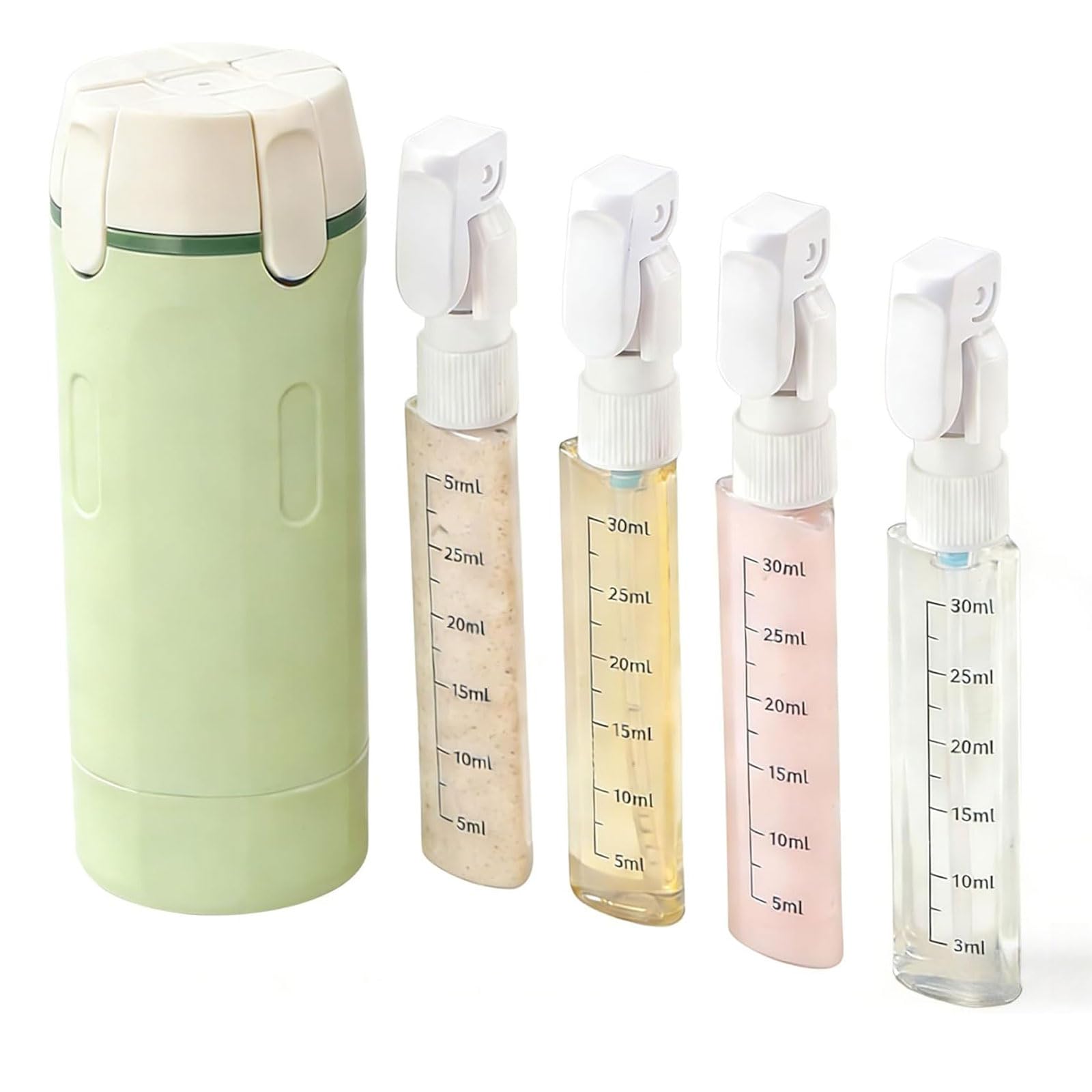 Botes Viaje Rellenables 4 en 1 Dispensador Portátil para Champú, Loción, Crema Acondicionadora Verde