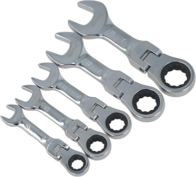 5pc Metric Stubby Flexible Ratchet Combination Spanner Set 10mm - 19mm