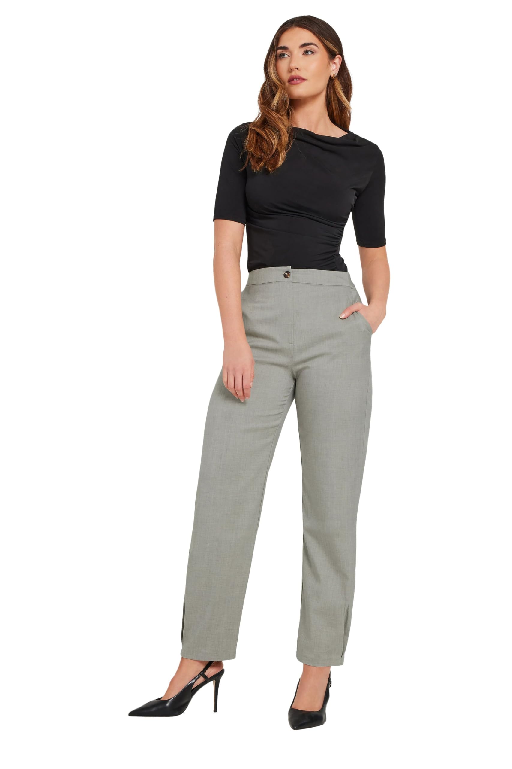 Long Tall Sally Women's Light Grey - Lts Tall Pleated Barrel Leg Trousers 14 Long