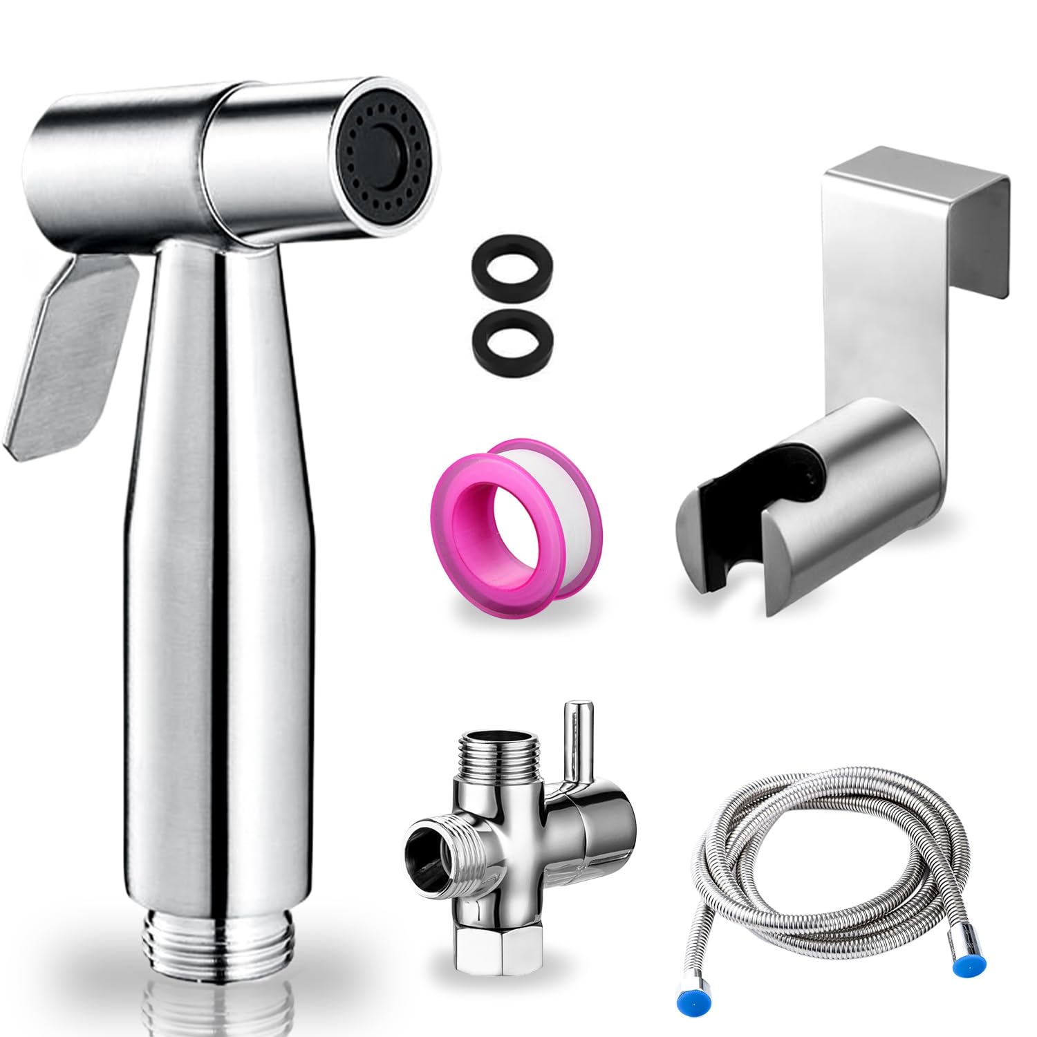 Bidet Sprayer – Handheld Jet Spray for Attachment Toilet, Adjustable Water Pressure Toilet Muslim Shower Easy to Install - Stainless Steel, with Bidet Hose for Feminine Wash