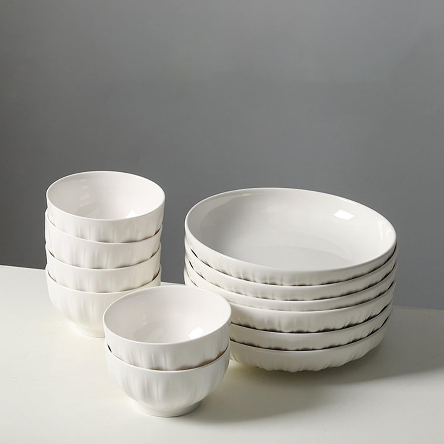 Ensemble Assiettes et Bols Service de Table pour 6 Personnes Blanc