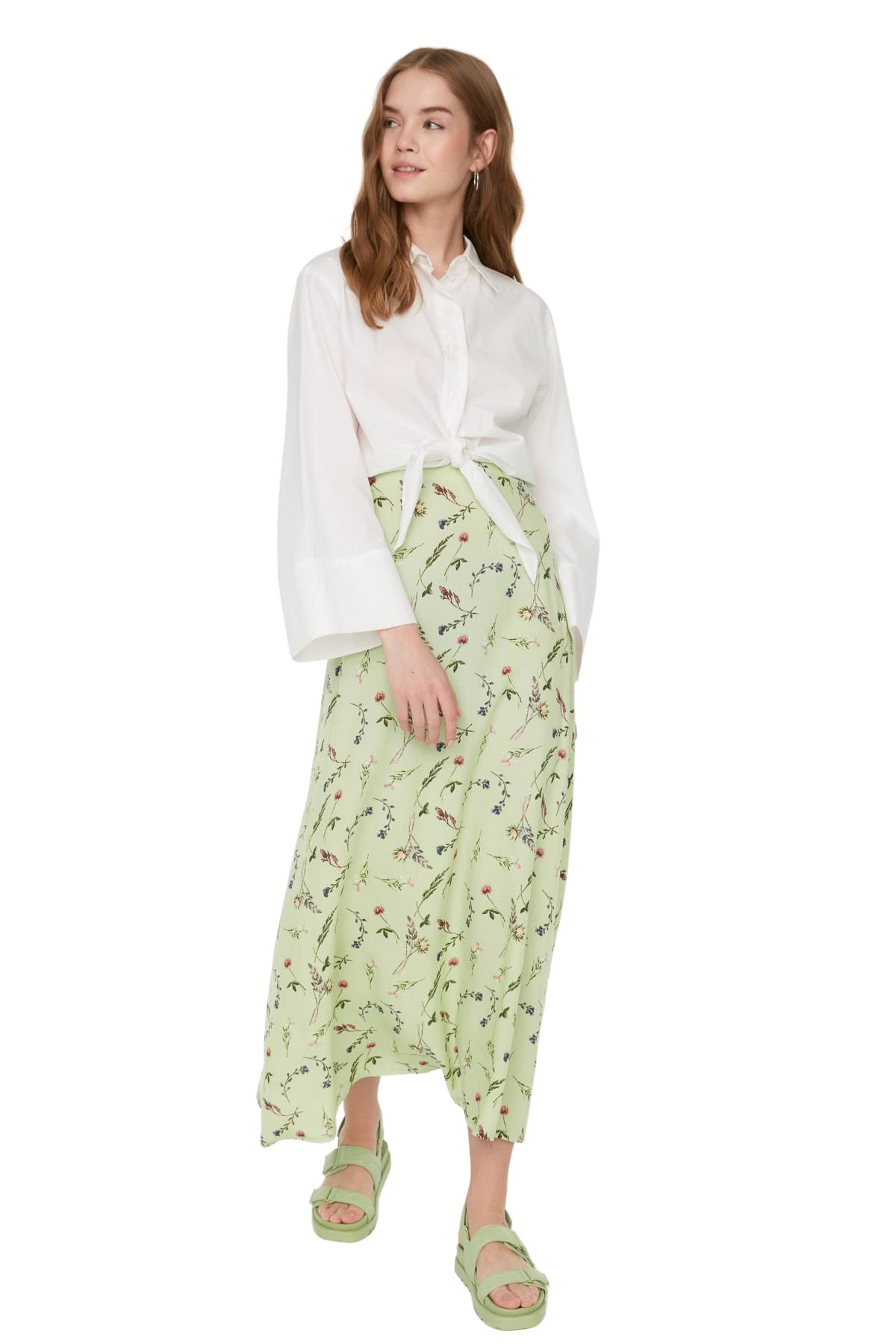 Trendyol Women Young Maxi A-line Regular Woven Modest Skirts Green