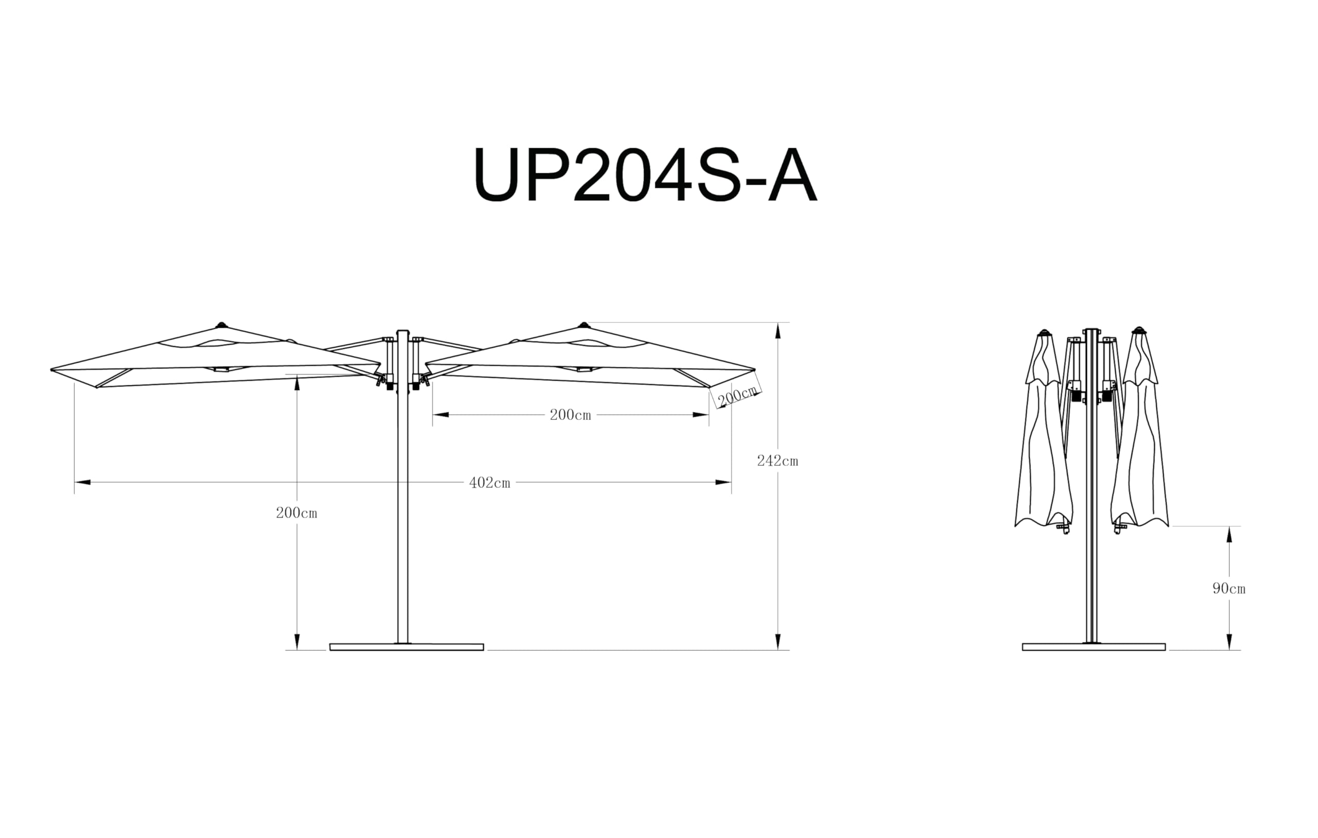 METRO Professional Parasol carré quadruple Tomoko, aluminium/polyester, 4 x 4 m, protection UV, déperlant, anthracite/platine