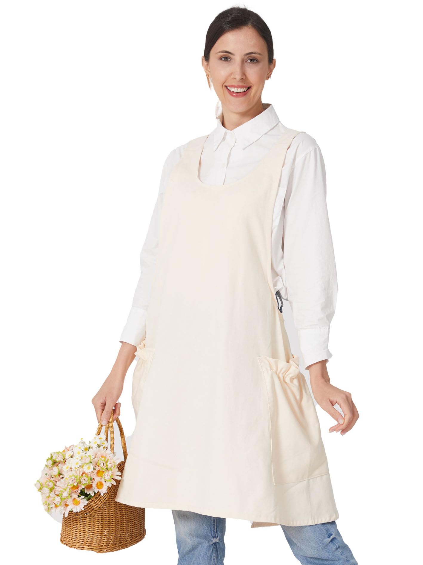 Cozy Adjustable Cross Back Aprons for Women with Pockets Cotton Linen Cooking Kitchen Baking