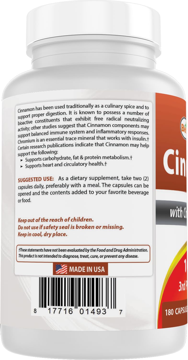 Best Naturals Cinnamon 2000 mg Equivalent with Chromium 400 mcg per Serving - Metabolism Support - 180 Capsules — Amazon image 7