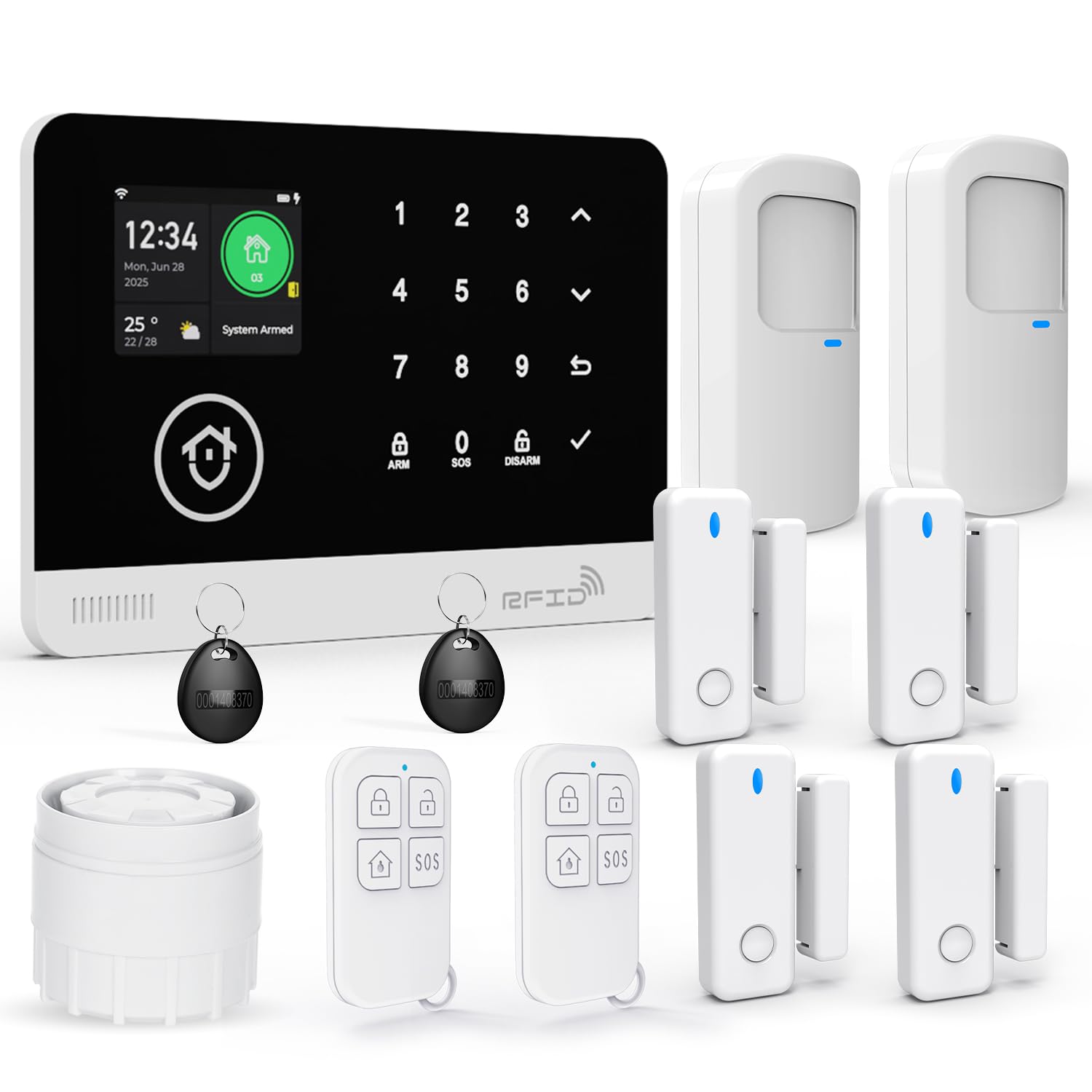 Home Security System, WiFi/gsm SMS Wireless Alarm System with Motion Detector, 120dB Alarm Siren, Smart Remote Control, Compatible with Alexa (12 Pieces)