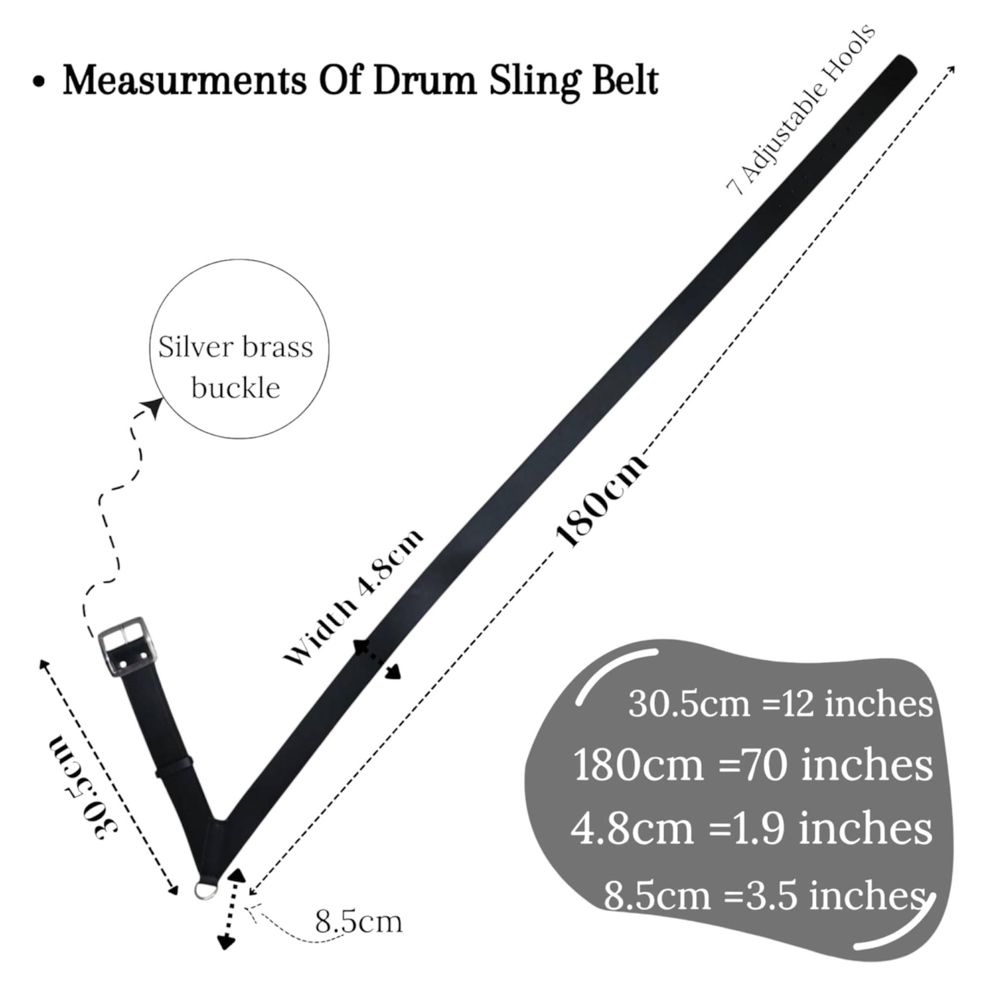 Snare Drum Cross Belt Shoulder Strap, Black, Brown - Image 3