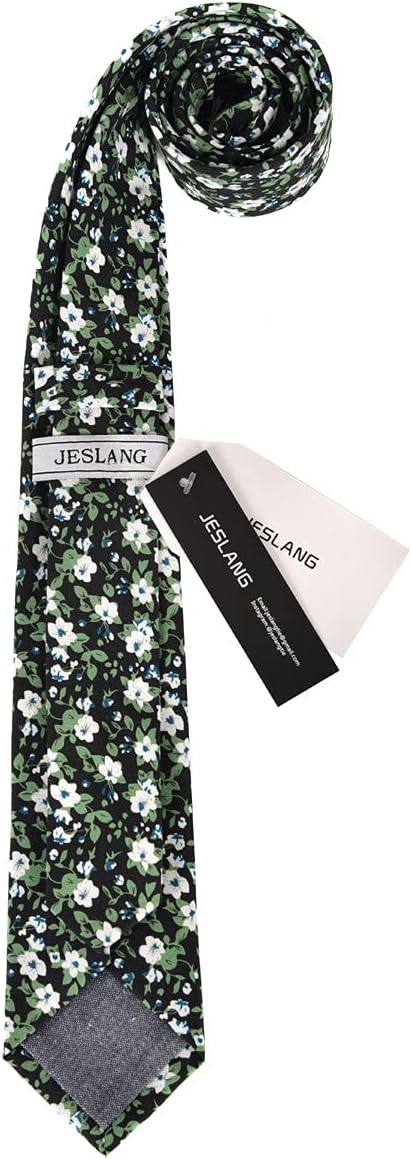 JESLANG Men's Cotton Printed Floral Tie 2.56" Skinny Narrow Necktie Various Designs - Image 2