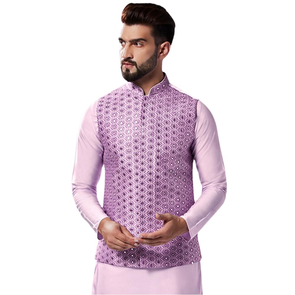 kisah Men's Nehru Jacket, Green Cotton Blend, Embroidered Regular Fit Mandarin Collar Long Sleeves-picture-20
