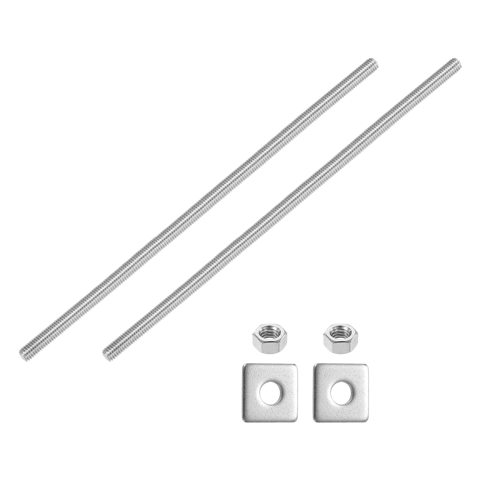 sourcing map 5/16"-18 UNC Fully All Threaded Rod, 2 Pcs 304 Stainless Steel Long Threaded Screw 250mm/9.8" Length Right Hand with Square Washers for Furniture Mounting Assembly Fastening