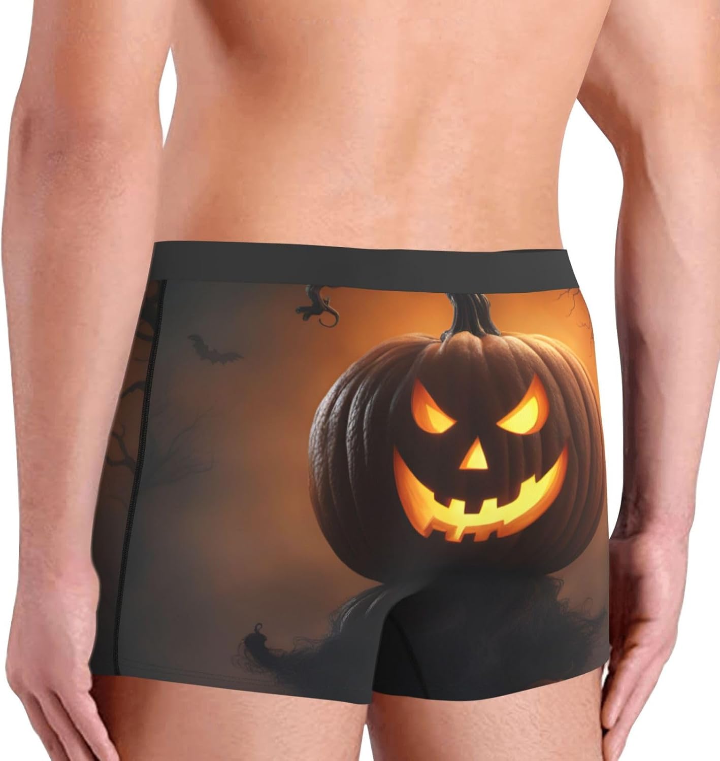 Halloween Ghost Pumpkin Print Men'S Boxer Briefs, Breathable Comfortable Mens Underwear With Soft Stretch Fabric