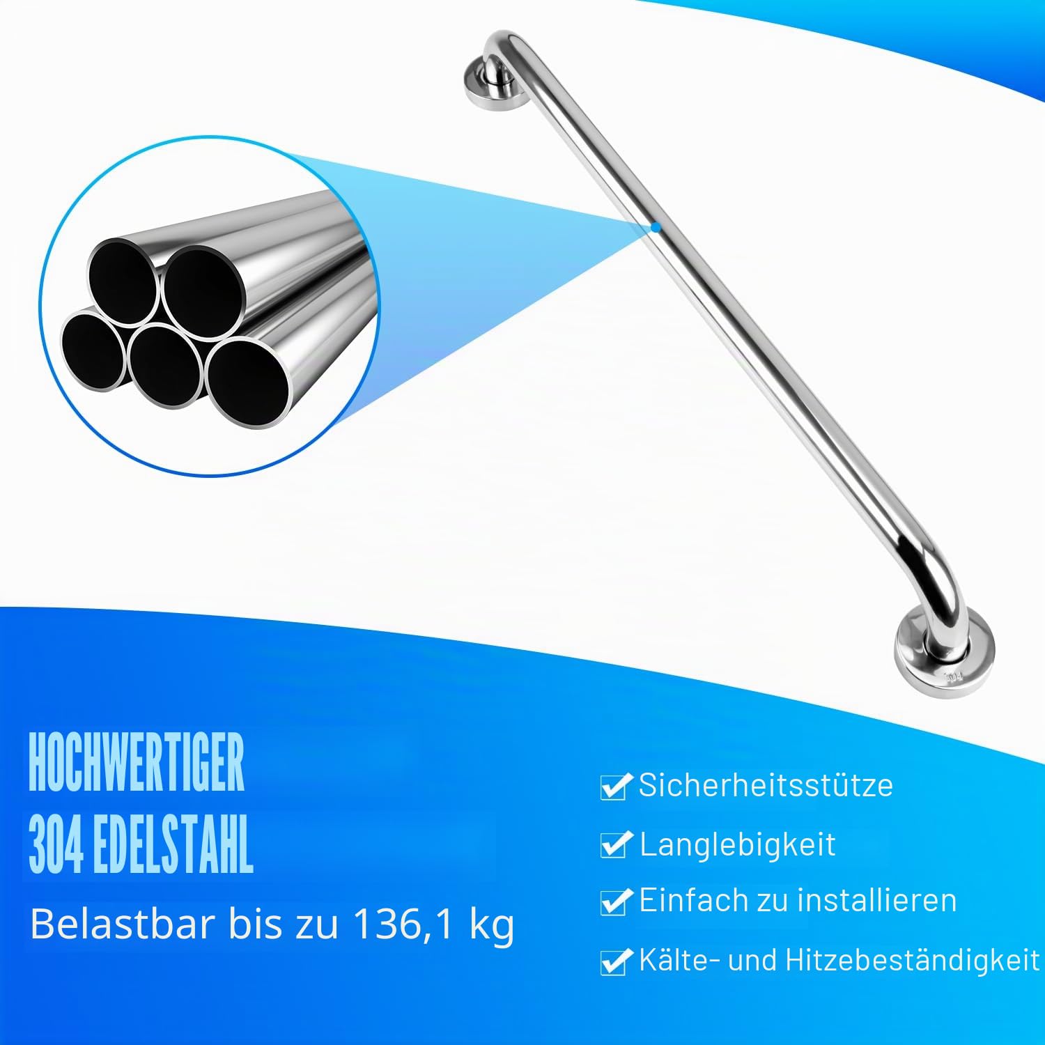 supregear Haltegriffe Für Senioren (2 Stück), 80 cm Edelstahl Sicherheits Balance Badewannengriff in Chrom für Badezimmer Toilette Küche Schlafzimmer, Verdeckte Schraube Wandmontage