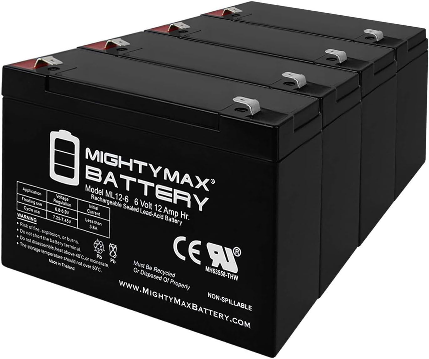 Mighty Max Battery 6V 12AH F2 SLA Replacement Battery for Ritar RT6120, RT 6120-4 Pack