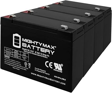 Mighty Max Battery ML12-6 .250TT - 6V 12AH UPS Battery Replaces CSB GP6120F2, GP 6120 F2-4 Pack