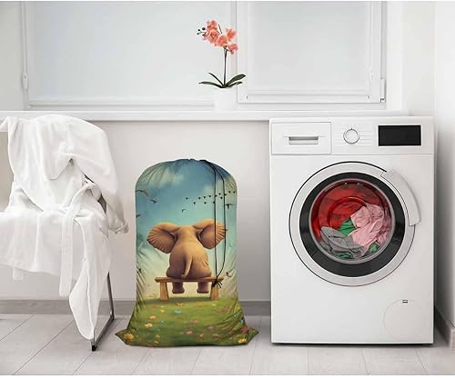 Miniatura 2 de Swono Cute Elephant - Bolsa grande de viaje para lavandería, húmeda/seca, bolsa de ropa sucia para gimnasio, natación, yoga, nube azul