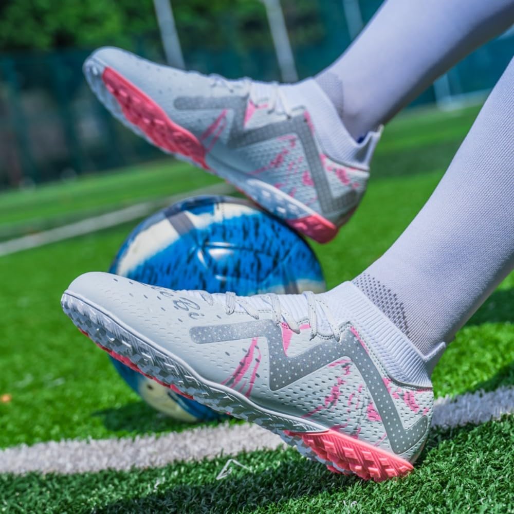 Botas de fútbol Unisex TF Interior/Césped Artificial - Medio Alto con Cordones, Malla Ligera y Transpirable, Tacos Antideslizantes