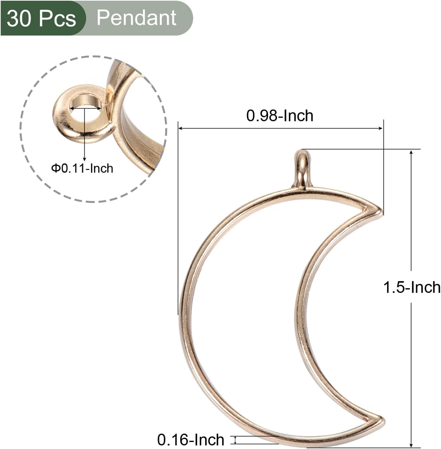 YOKIVE 30 Pcs Open Bezel Pendants, Moon Shape Geometric Hollow Frame Pendants | DIY Craft, Great for Resin Casting Jewelry Earrings (Gold Tone)