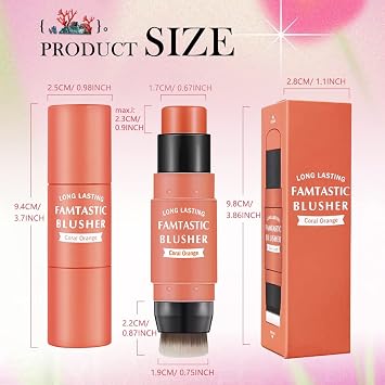 Lokfar Blusher on Cream Cheek Makeup 2 in 1 Cheek Dye Eye Lip Blush on Cheeks C#03 Coral Orange 0.7g (P
